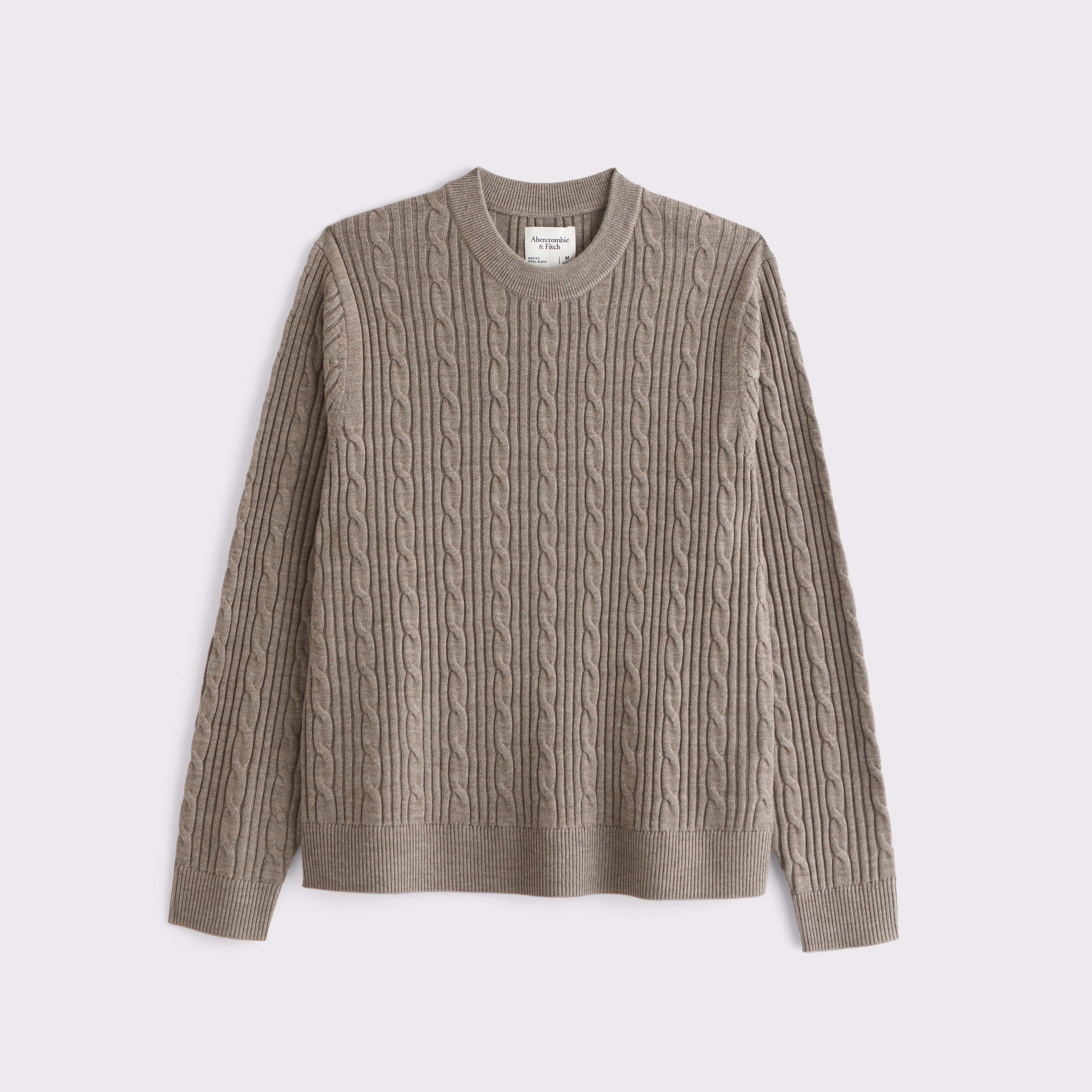 Abercrombie & Fitch Merino Wool-blend Cable Crew Sweater In Brown