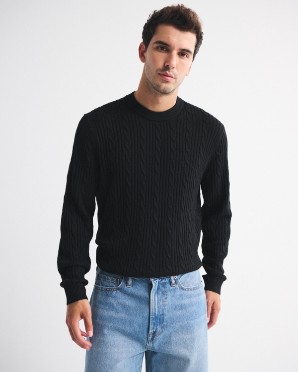 Men's Merino Wool-Blend Cable Crew Sweater | Men's Clearance