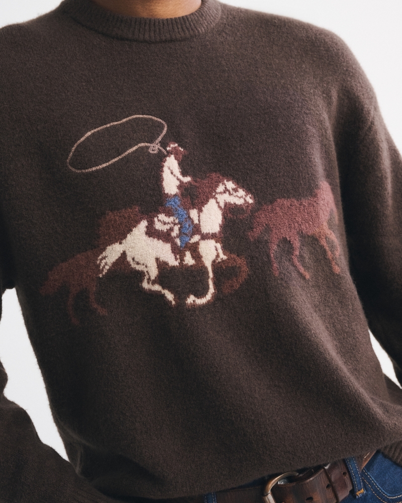 Oversized Western Graphic Crew Sweater