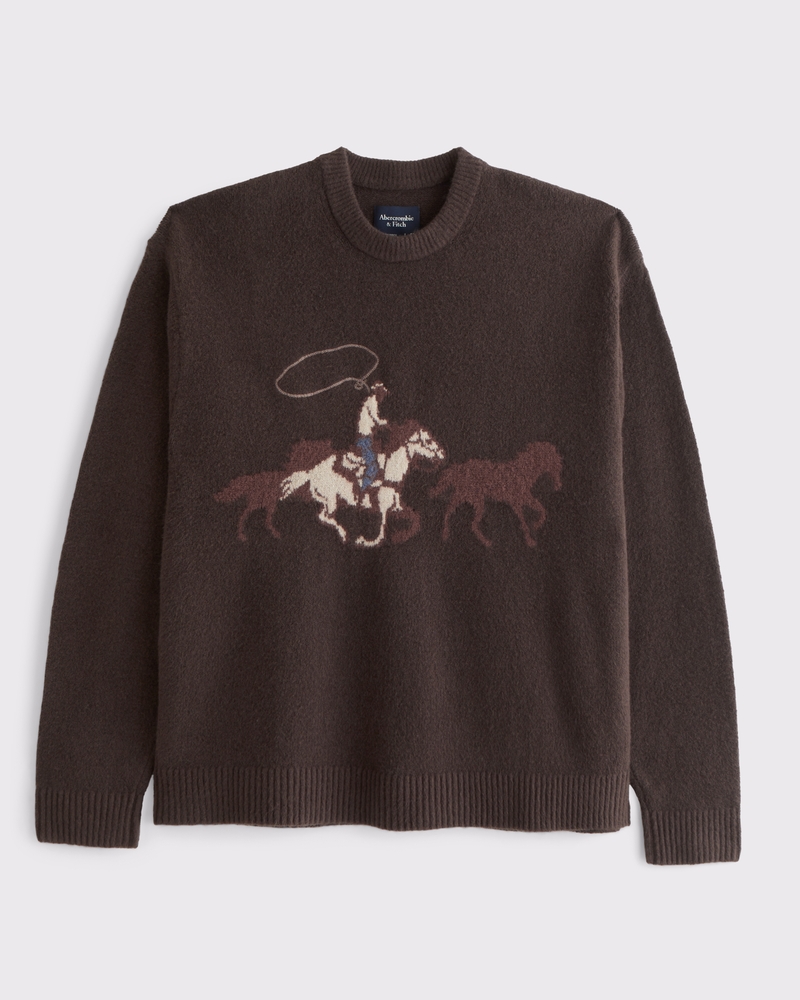 Men's Oversized Western Graphic Crew Sweater | Men's New