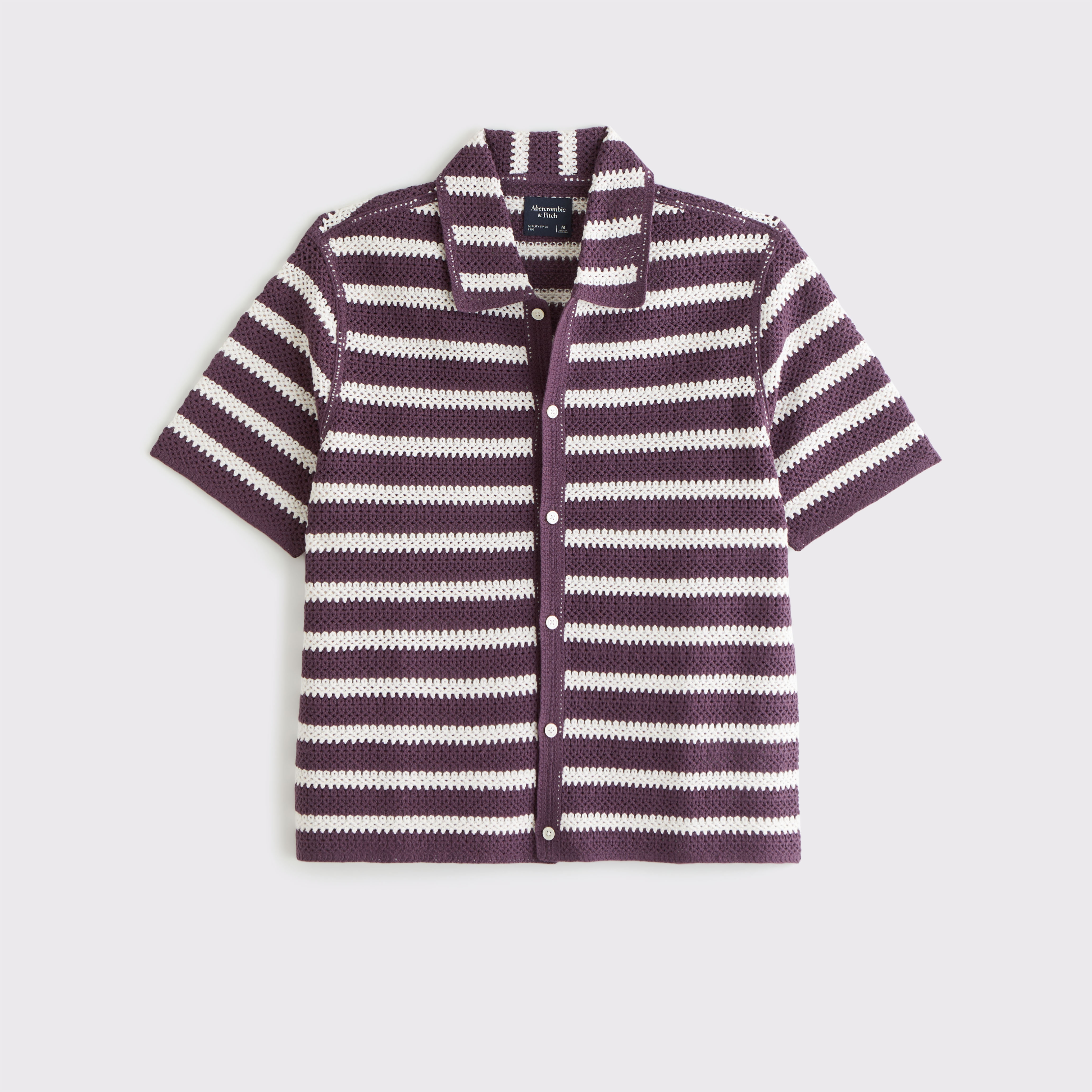 Men's Crochet-Style Striped Button-Through Sweater Polo