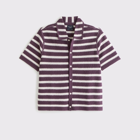 Мужские свитеры Abercrombie & Fitch Crochet-Style Striped Button-Through Sweater Polo