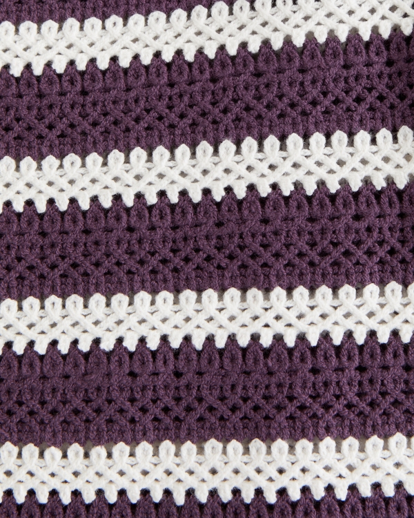 Crochet-Style Striped Button-Through Sweater Polo