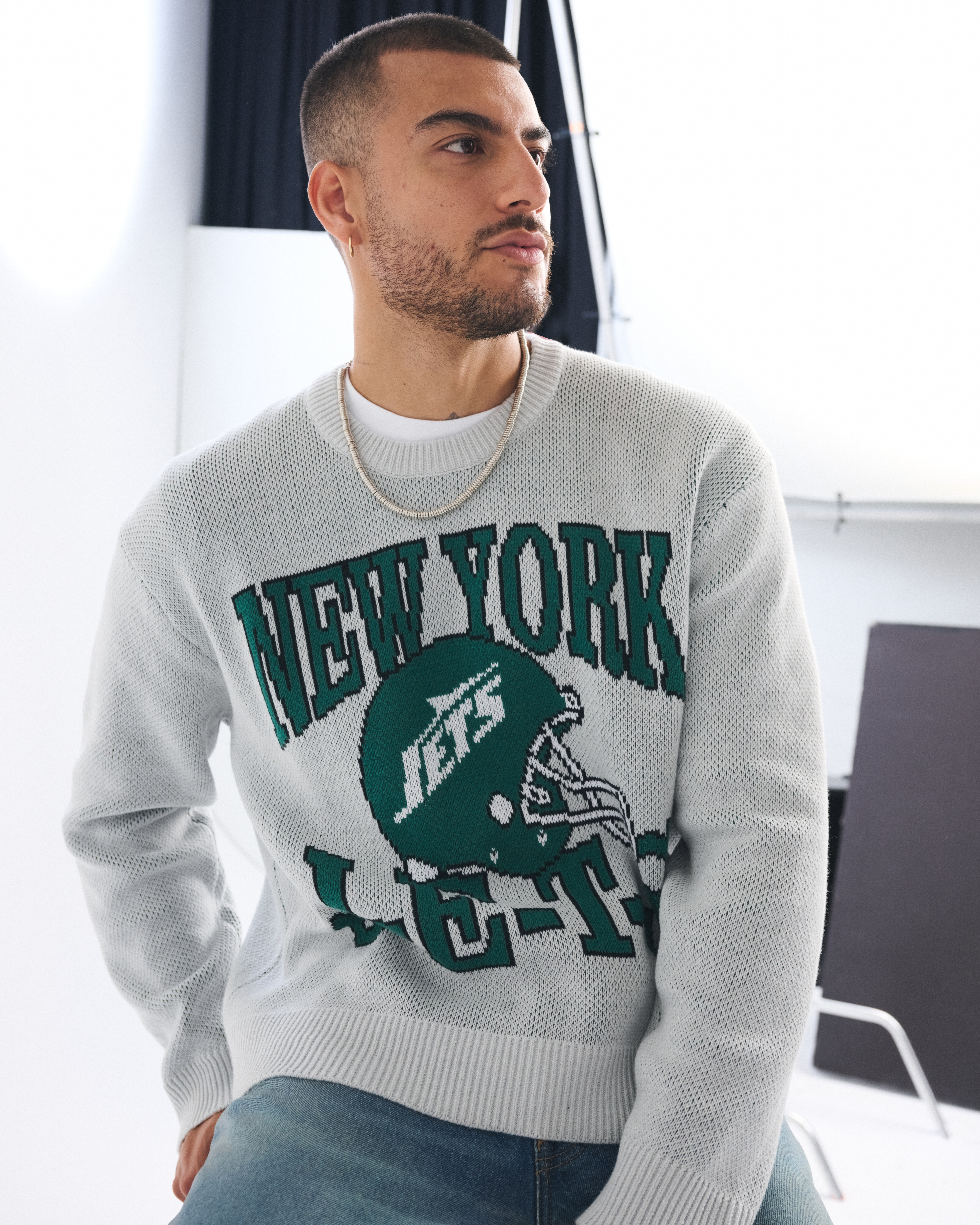 Abercrombie & Fitch New York Jets Crew Sweater In Blue