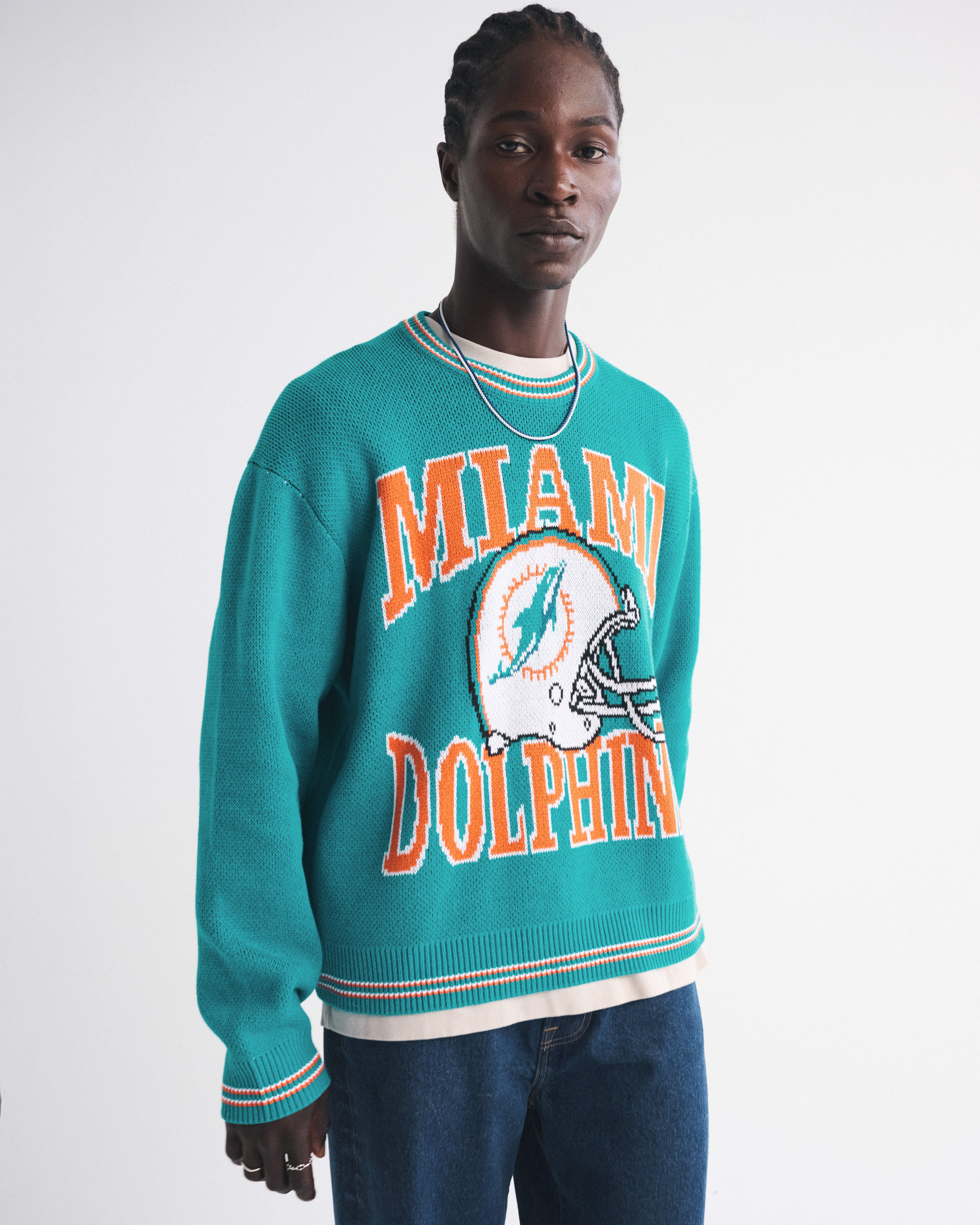 Abercrombie & Fitch Miami Dolphins Crew Sweater In Blue
