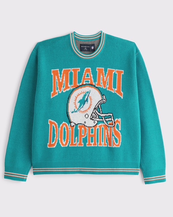 Miami Dolphins Crew Sweater, Teal-dolphins view 1