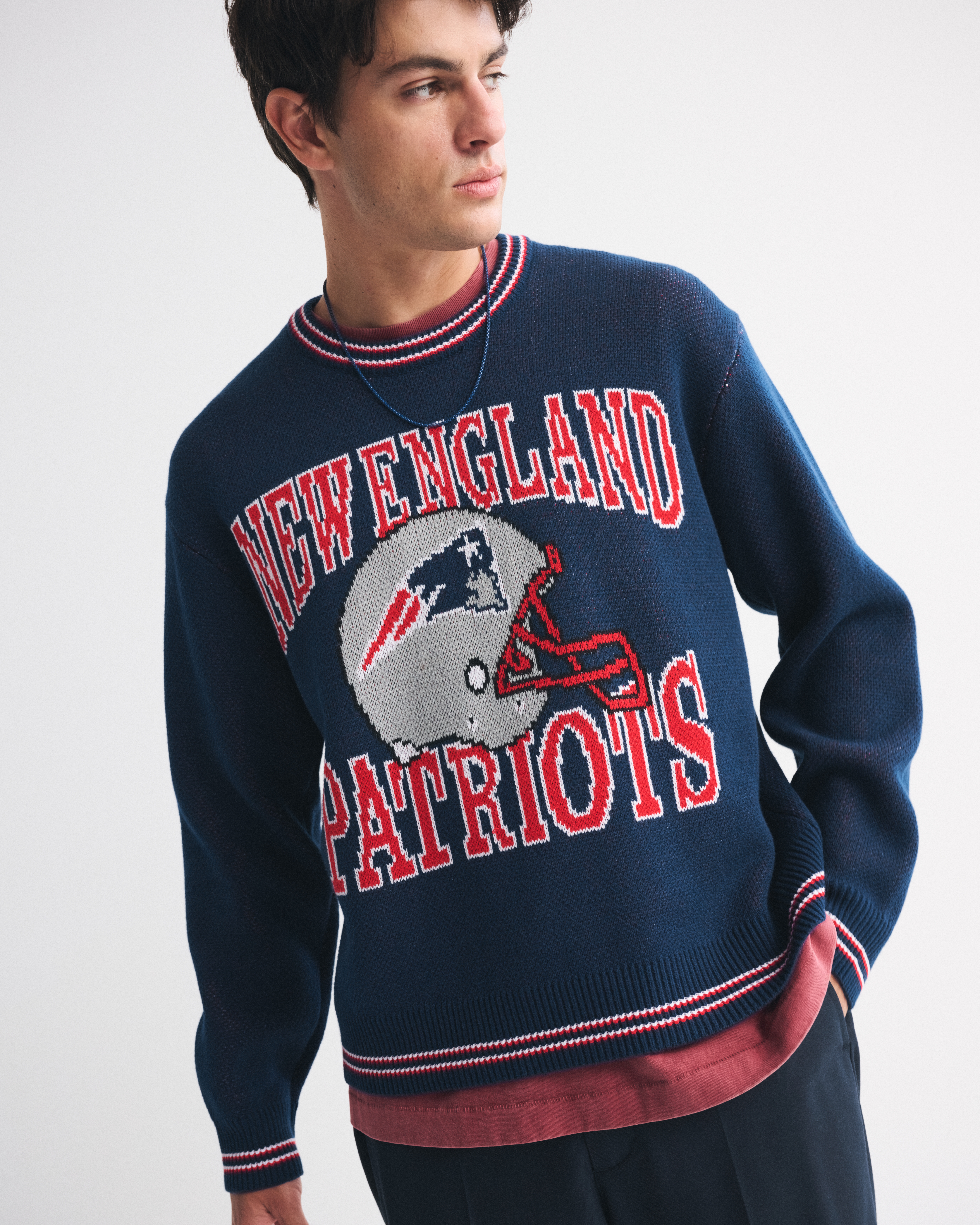 Abercrombie & Fitch New England Patriots Crew Sweater In Blue