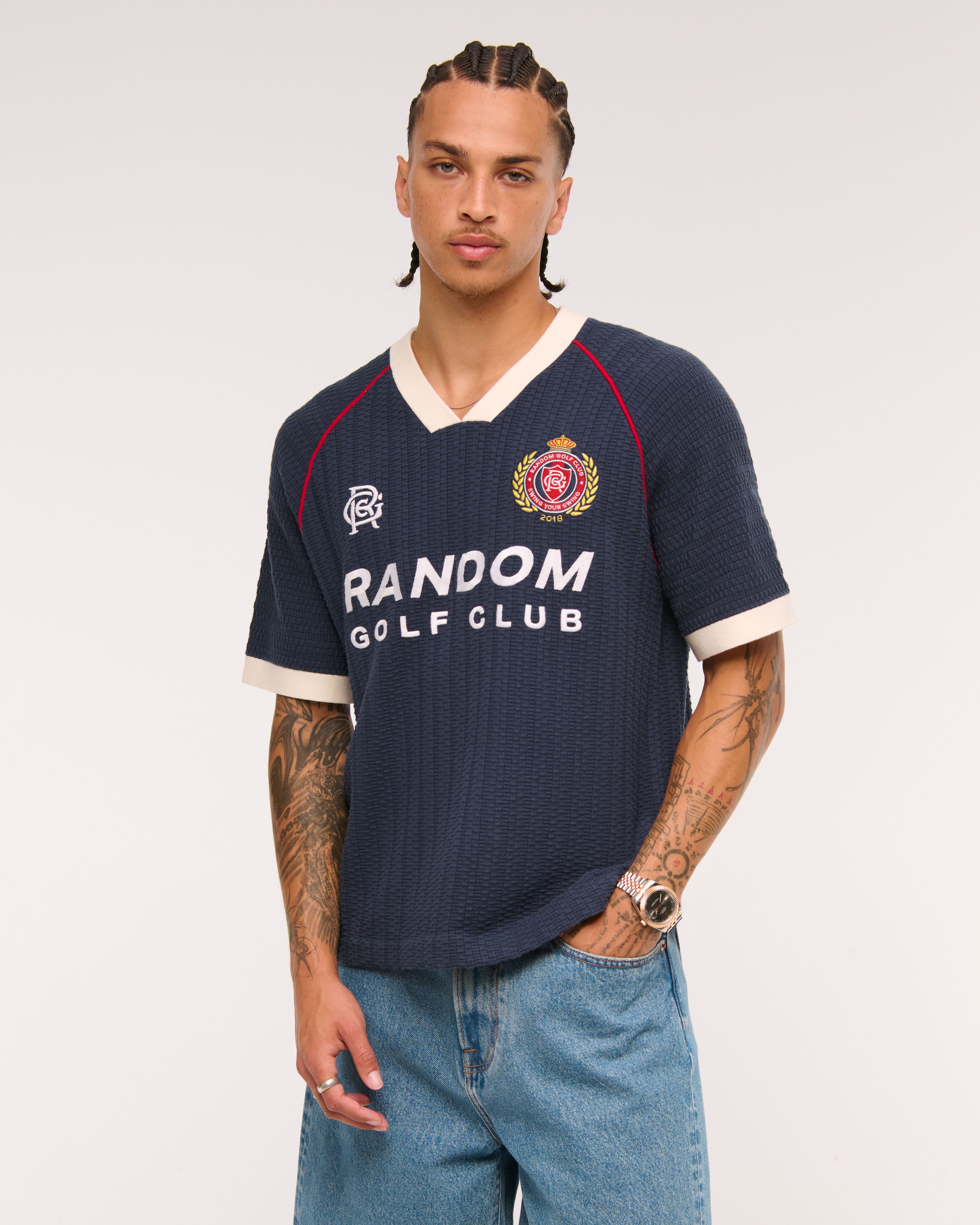 Abercrombie & Fitch Random Golf Club Soccer Jersey-inspired Sweater In Blue