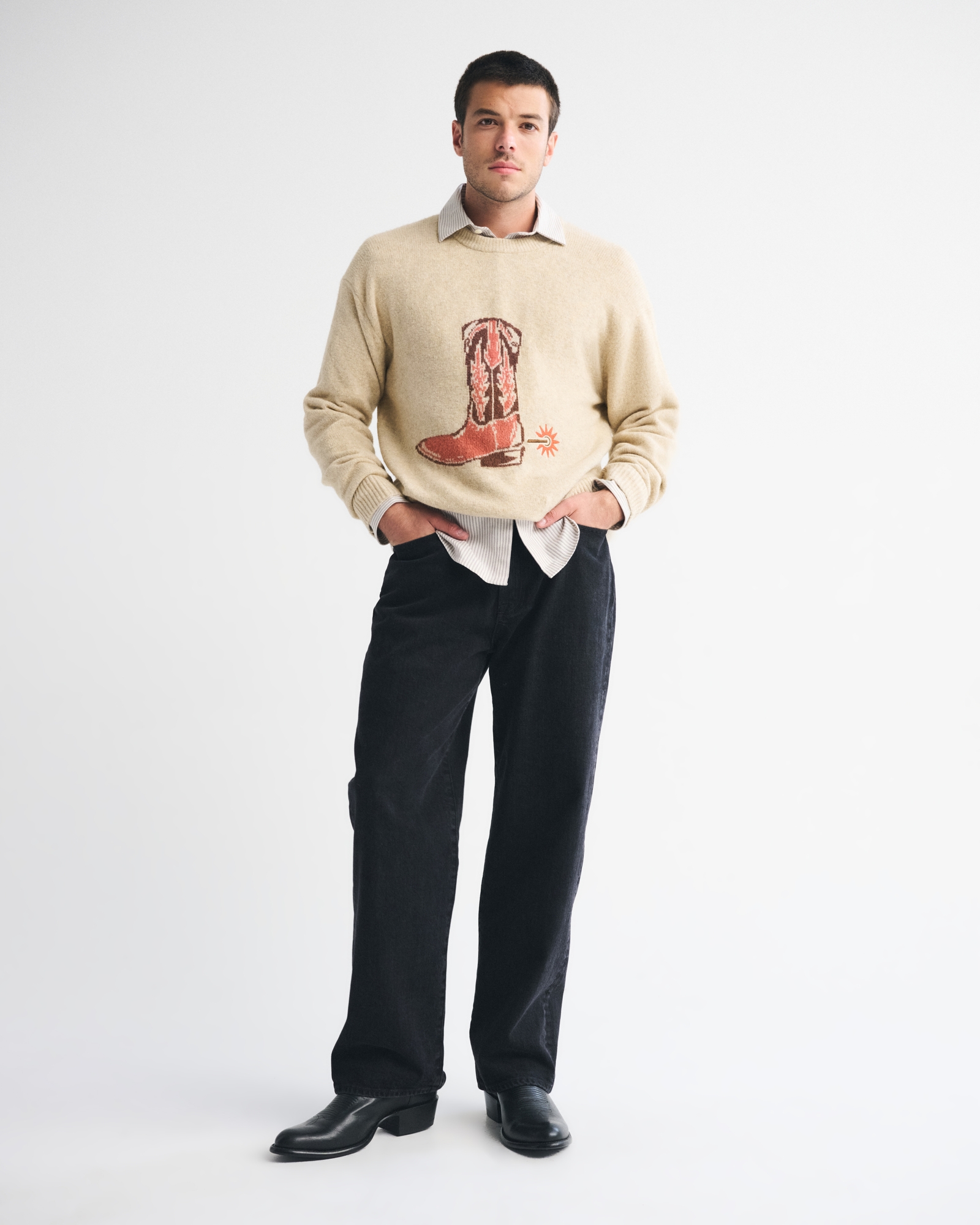 Oversized Western Graphic Crew Sweater