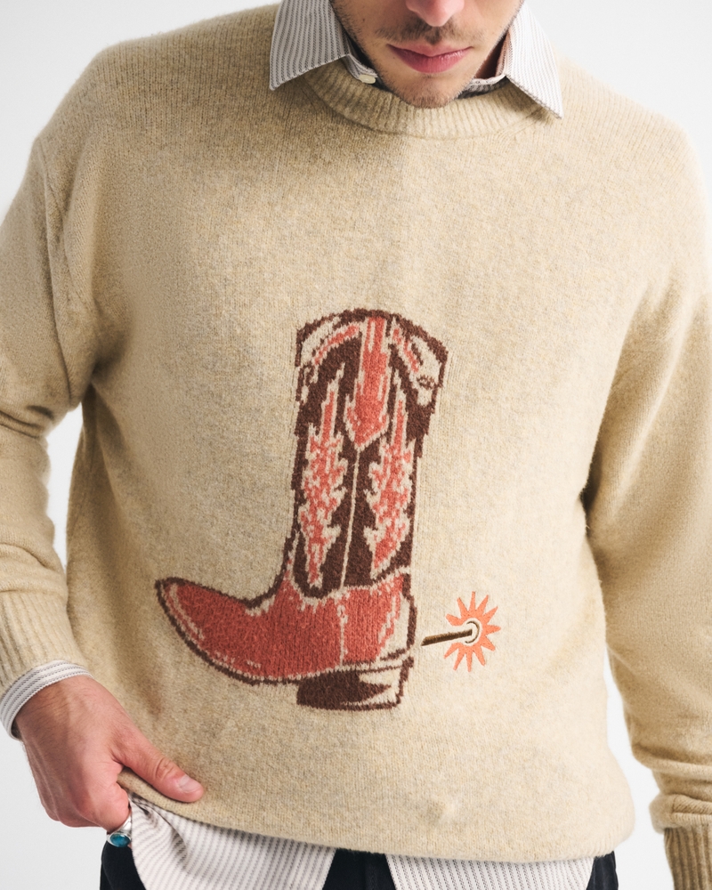 Oversized Western Graphic Crew Sweater