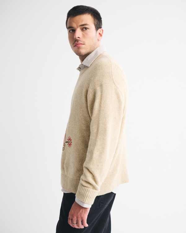 Oversized Western Graphic Crew Sweater