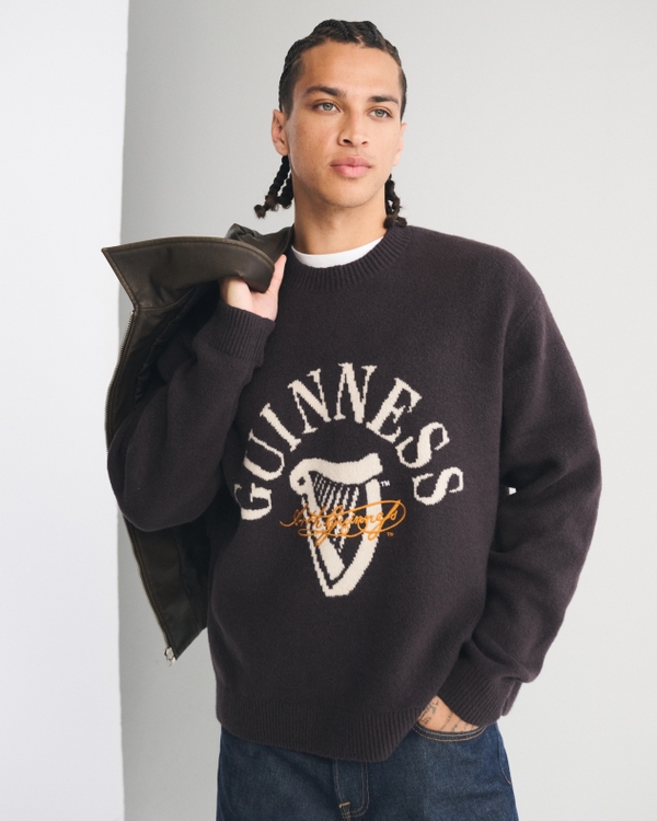 Oversized Guinness Graphic Crew Sweater, Espresso view 1