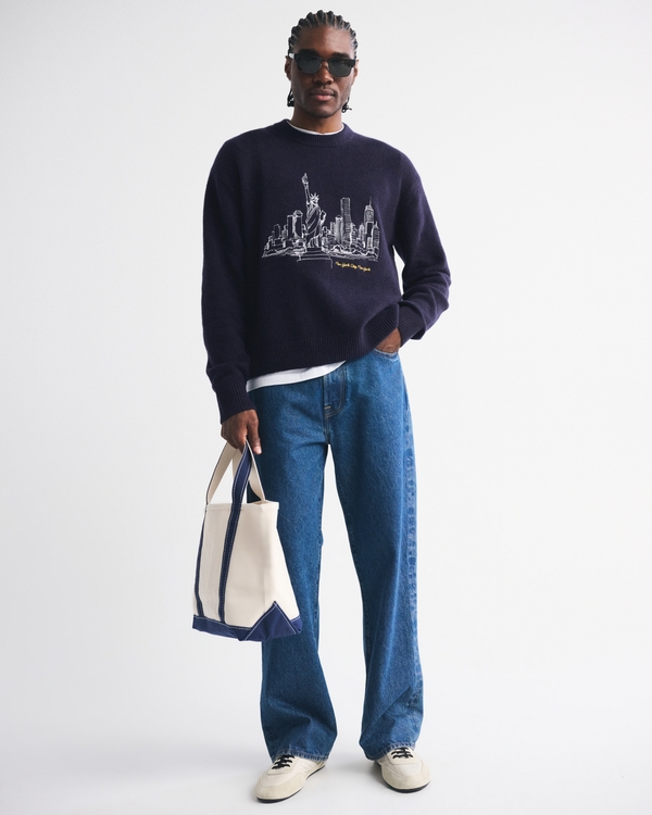 Oversized NYC Graphic Crew Sweater