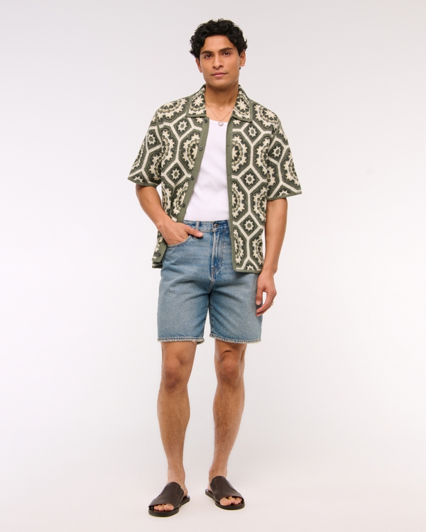 Crochet-Style Floral Button-Through Sweater Polo