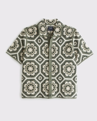 Crochet-Style Floral Button-Through Sweater Polo