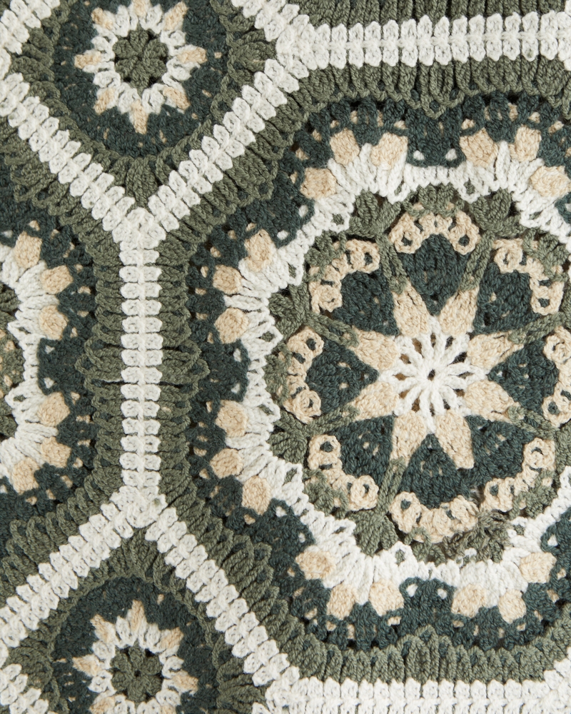 Crochet-Style Floral Button-Through Sweater Polo