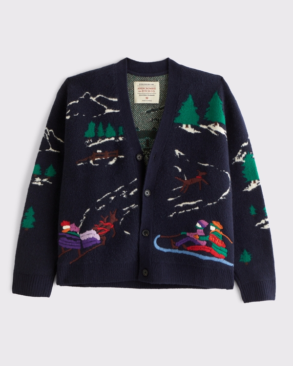 Holiday Graphic Cardigan, Navy view 1
