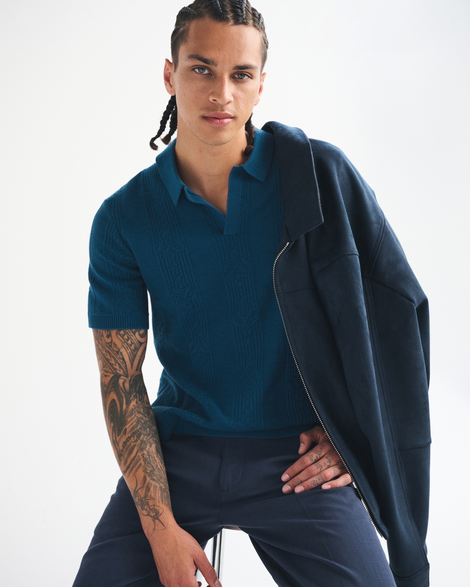 Cable Stitch Johnny Collar Sweater Polo