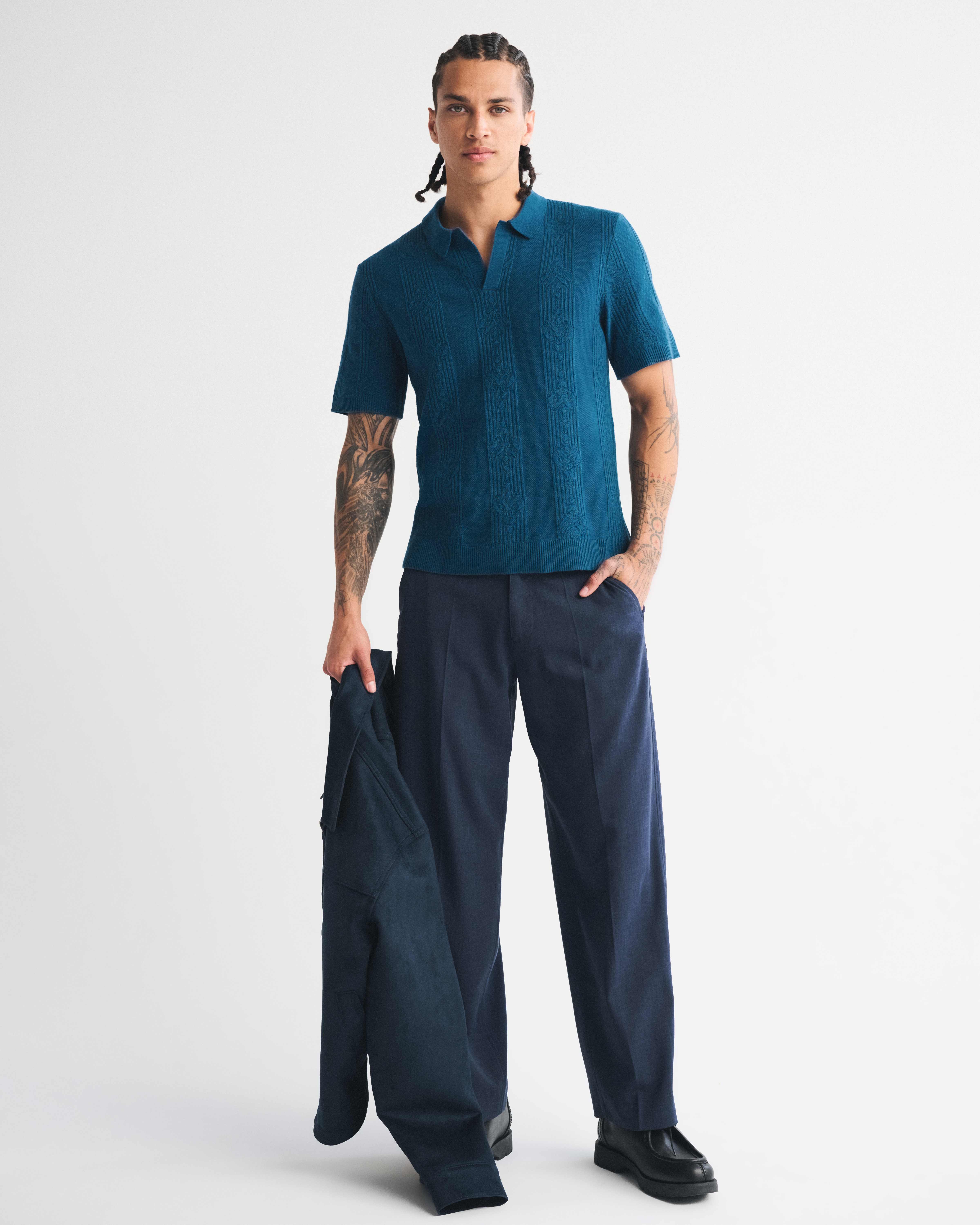Мужские свитеры Abercrombie & Fitch Cable Stitch Johnny Collar Sweater Polo — фото 3