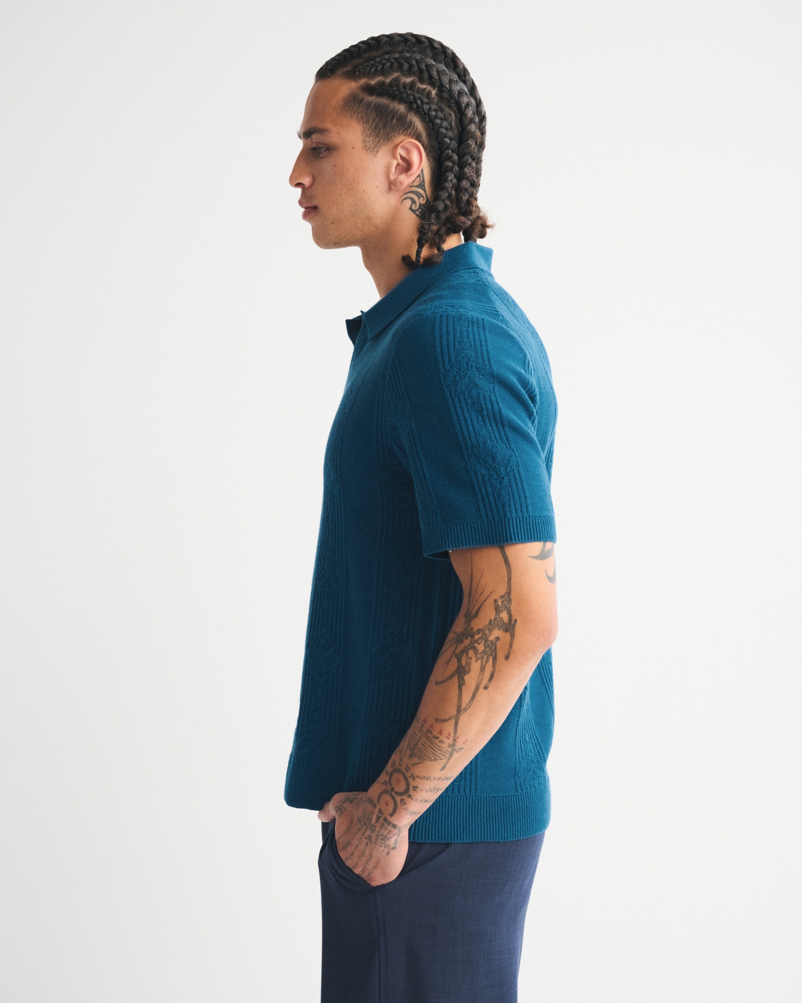 Cable Stitch Johnny Collar Sweater Polo