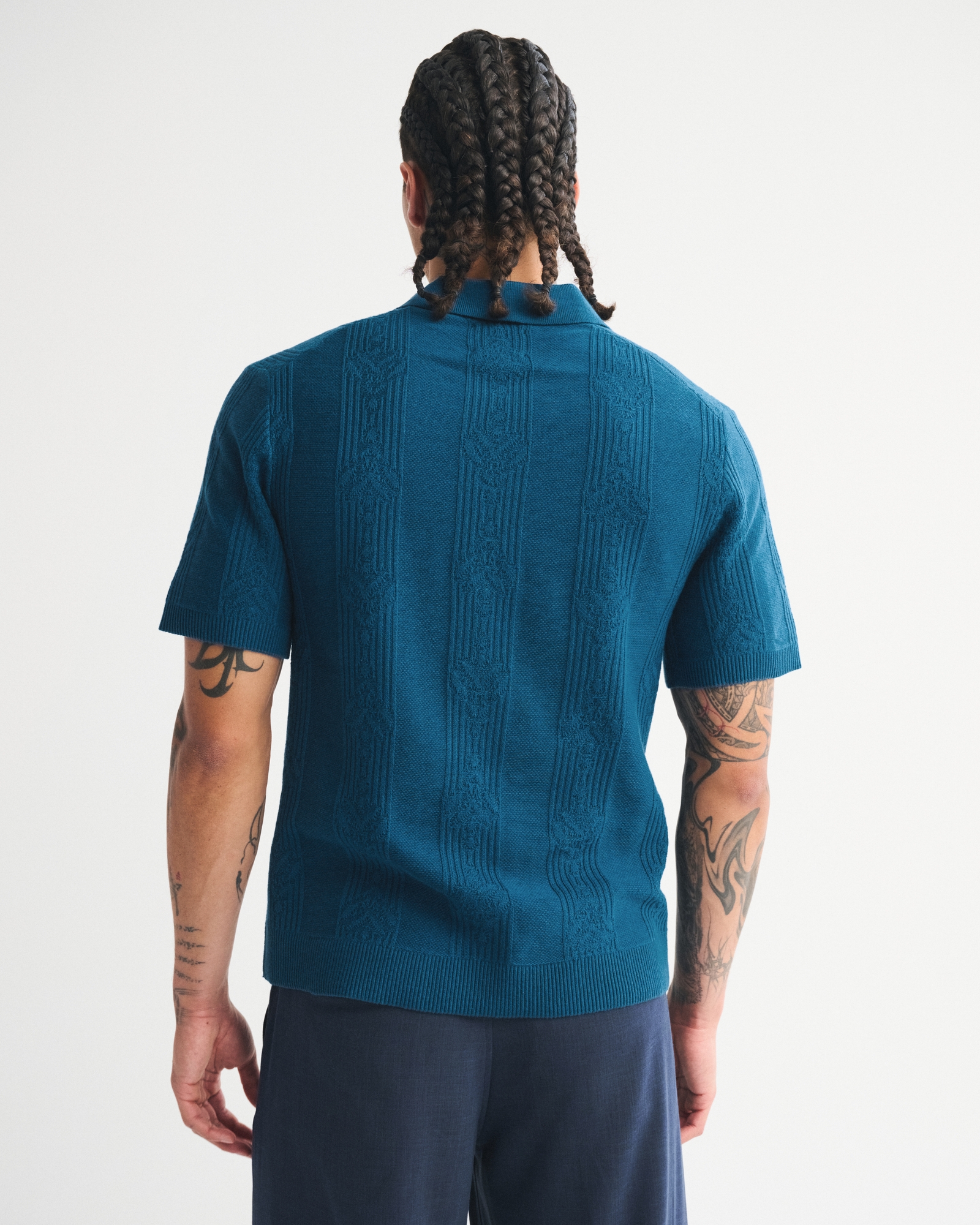Cable Stitch Johnny Collar Sweater Polo