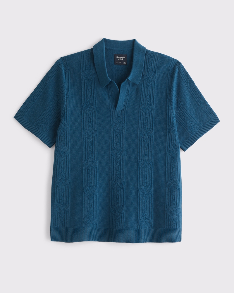 Men's Cable Stitch Johnny Collar Sweater Polo | Men's Tops