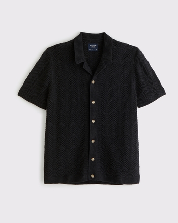 Men's Wavy Crochet-Style Button-Through Sweater Polo | Men's