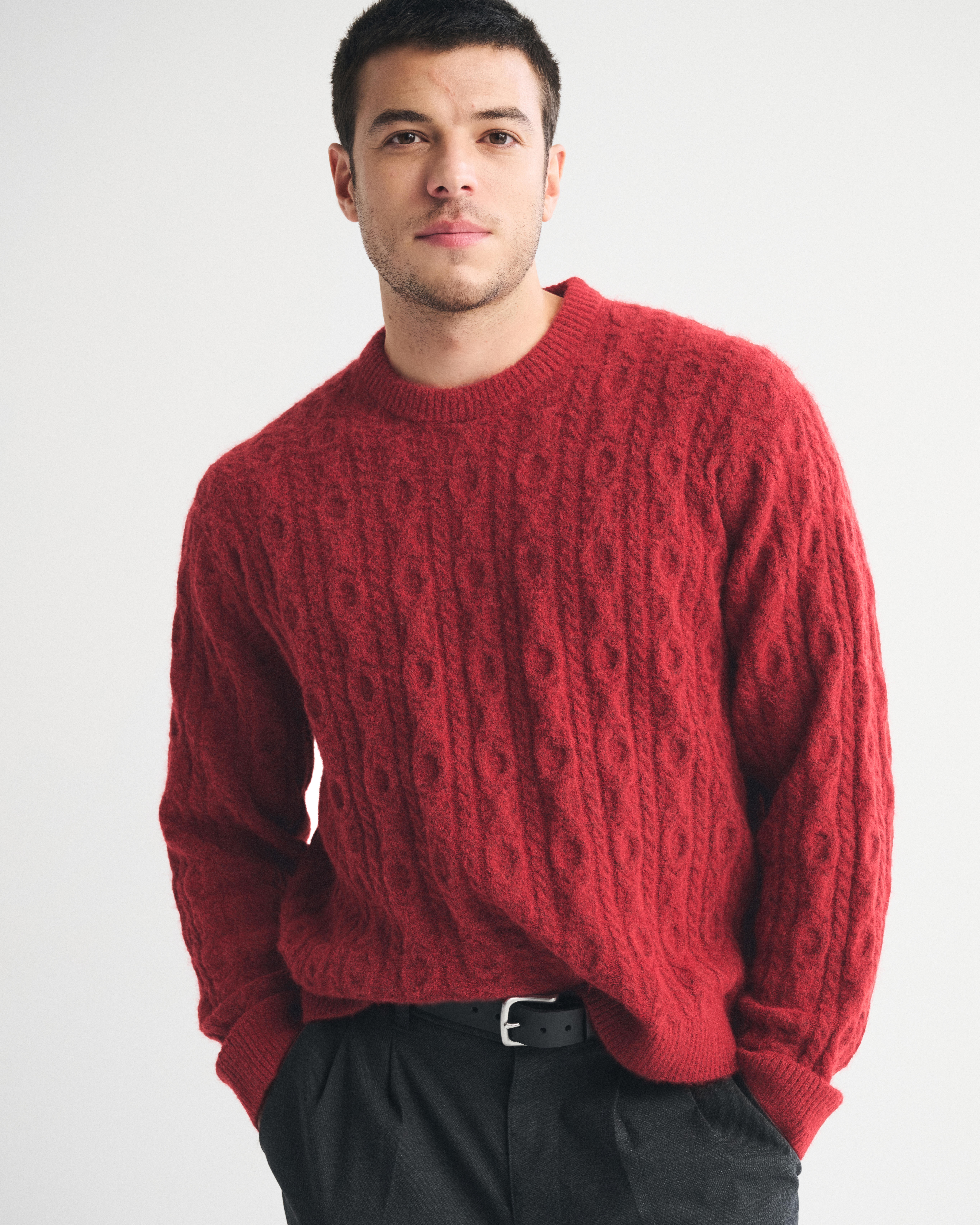 Abercrombie & Fitch Cable Crew Sweater In Black