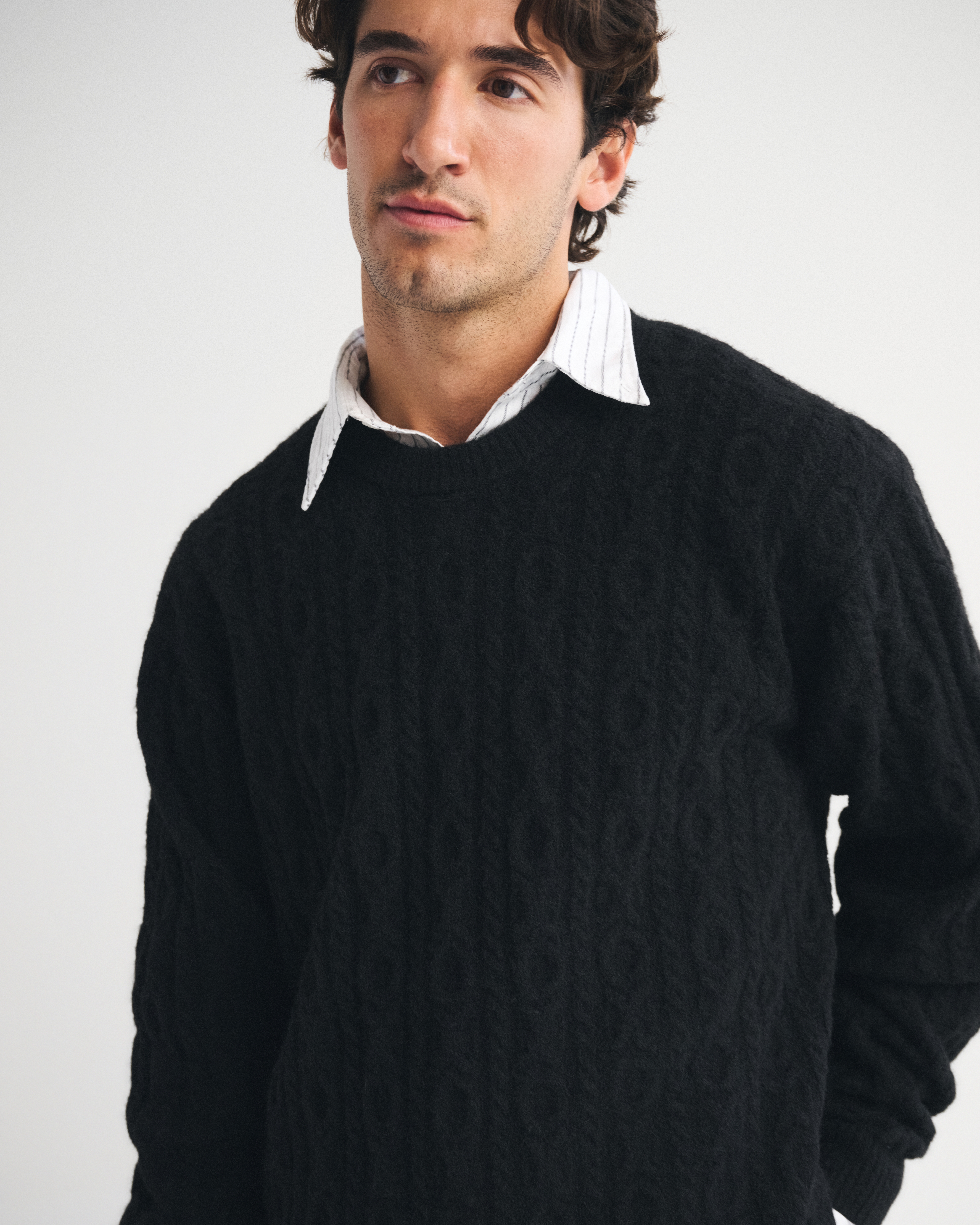 Abercrombie & Fitch Cable Crew Sweater In Black