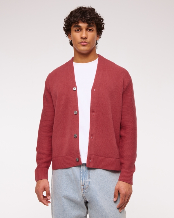 Cropped Preppy Cardigan, Warm Maroon view 2