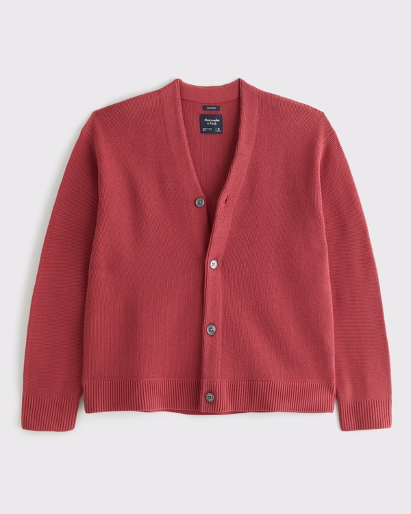 Cropped Preppy Cardigan, Warm Maroon view 1