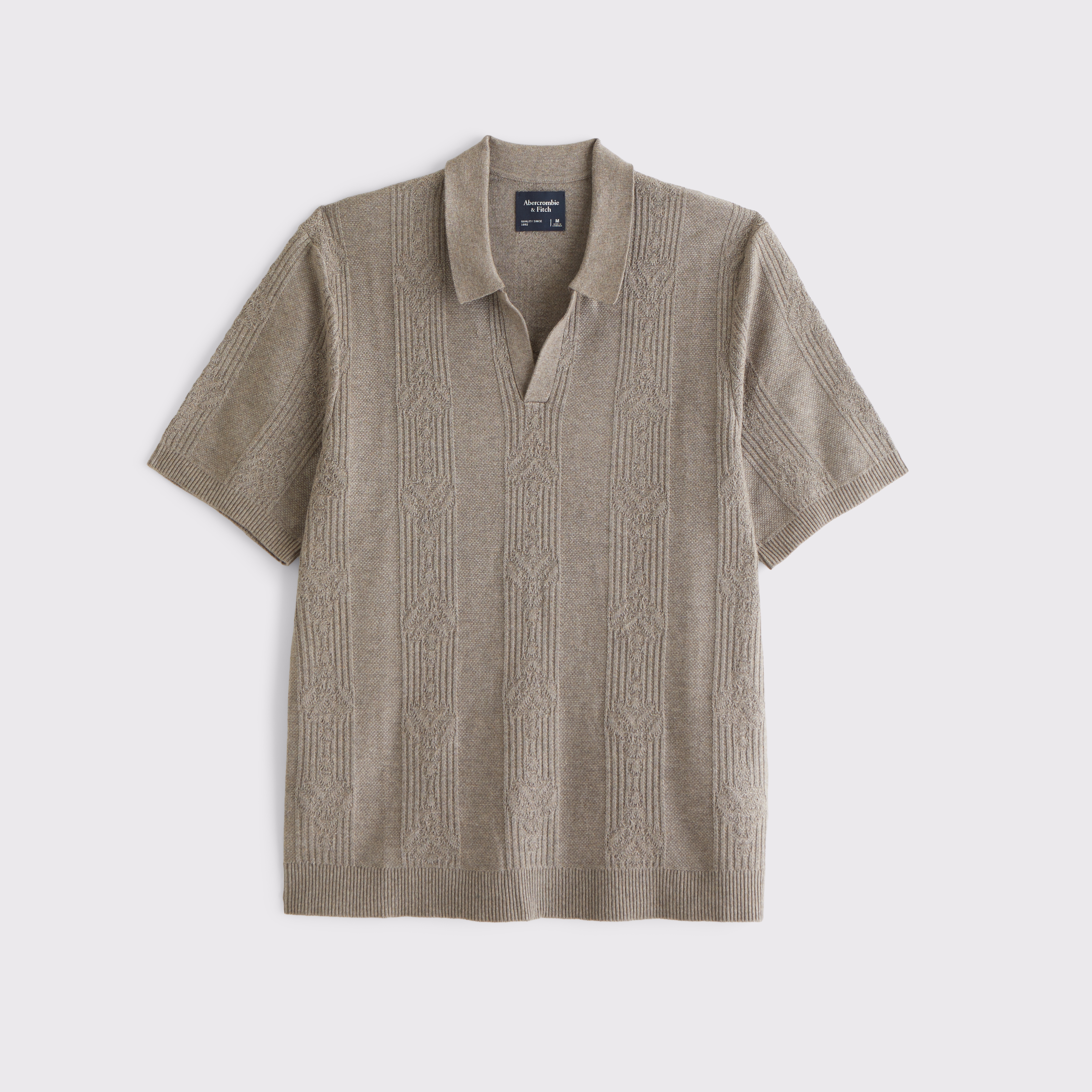 Abercrombie & Fitch Textural Striped Johnny Collar Sweater Polo In Brown
