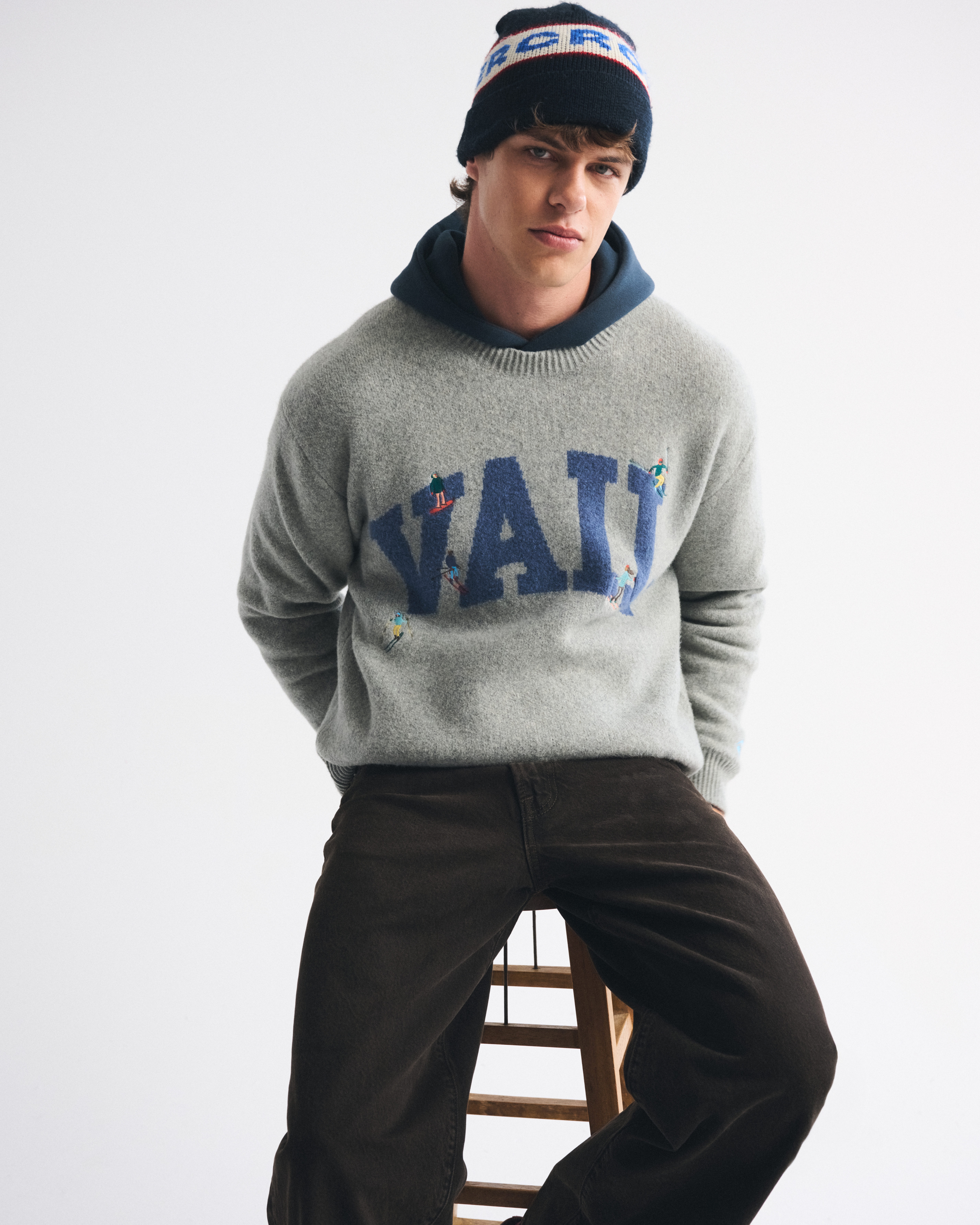 Abercrombie & Fitch Oversized Vail Graphic Crew Sweater In Gray