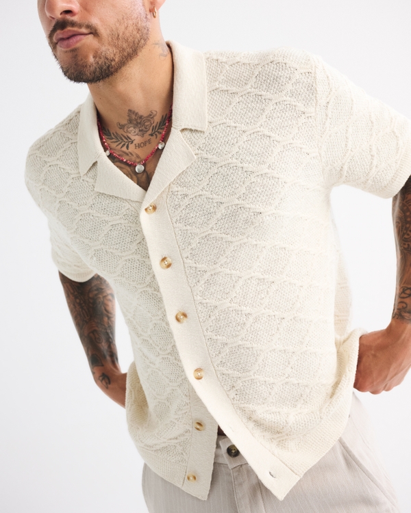 Crochet-Style Button-Through Sweater Polo
