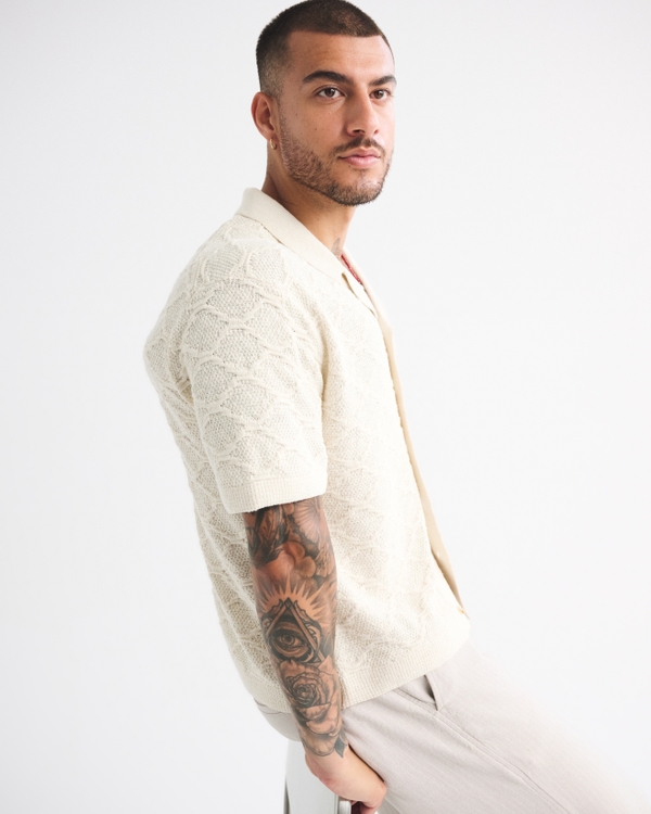Crochet-Style Button-Through Sweater Polo