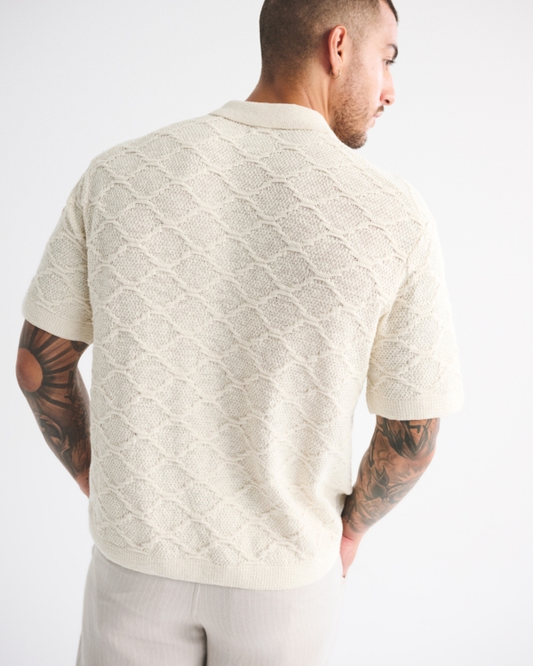 Crochet-Style Button-Through Sweater Polo