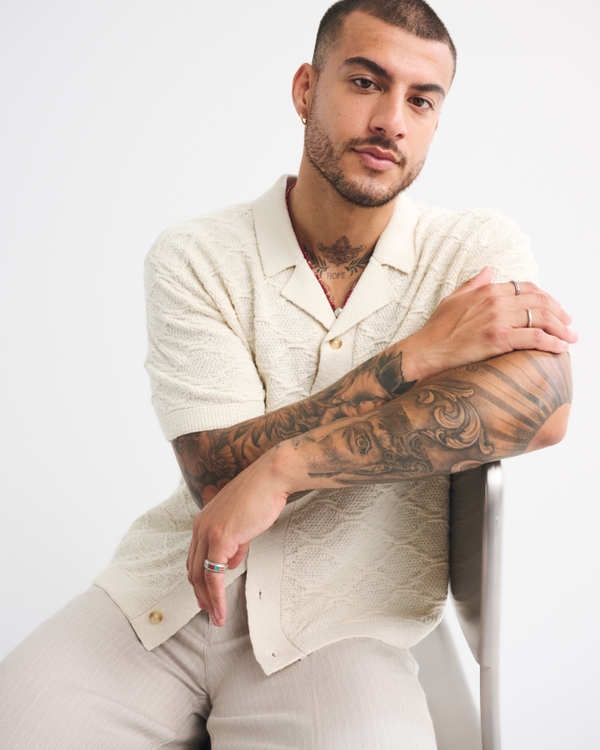 Crochet-Style Button-Through Sweater Polo