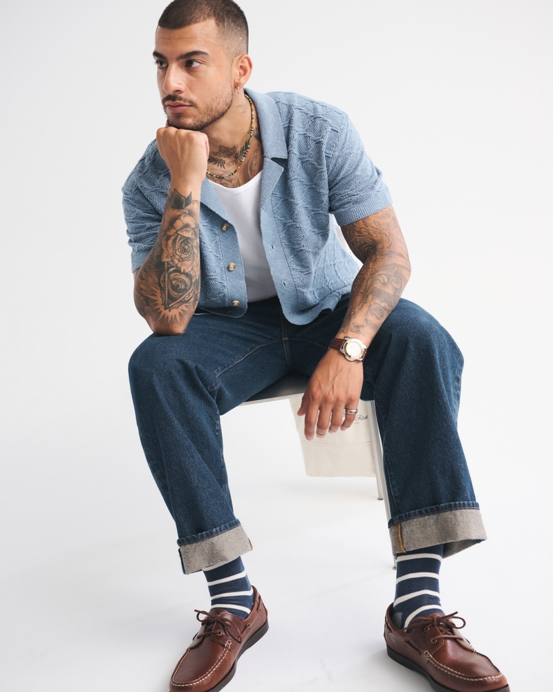 Crochet-Style Button-Through Sweater Polo