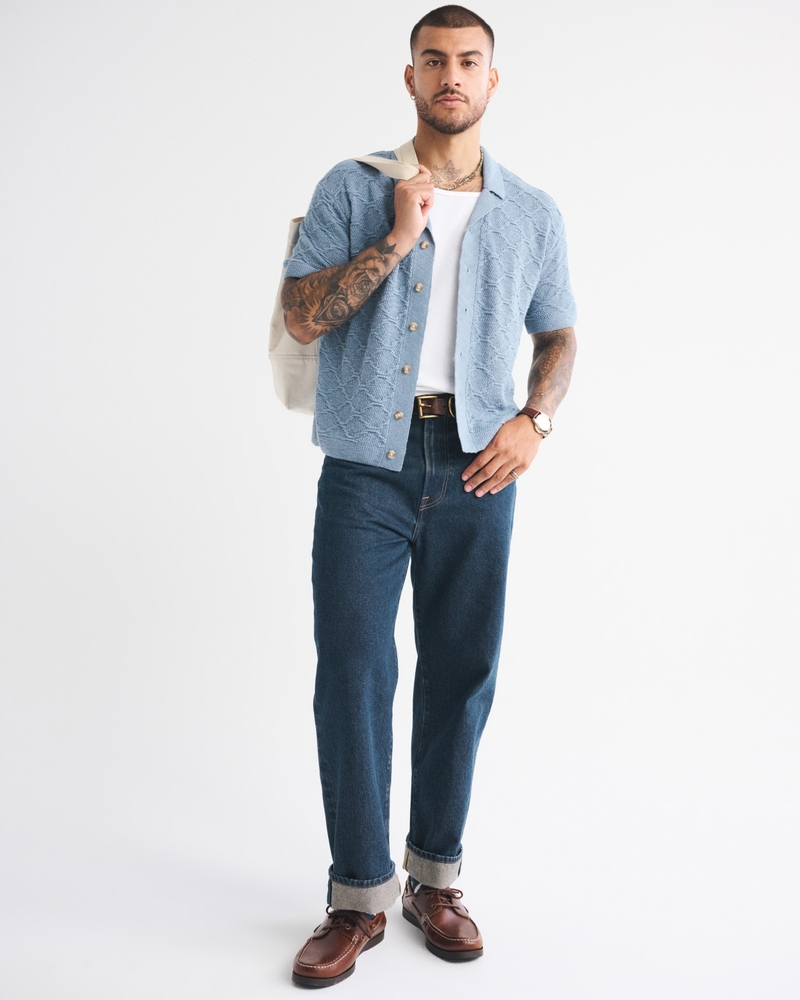 Crochet-Style Button-Through Sweater Polo