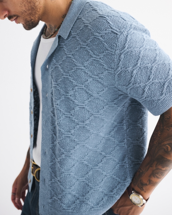 Crochet-Style Button-Through Sweater Polo