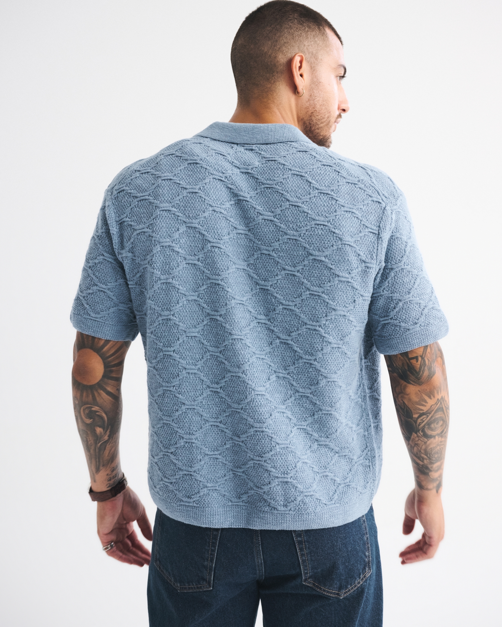 Crochet-Style Button-Through Sweater Polo
