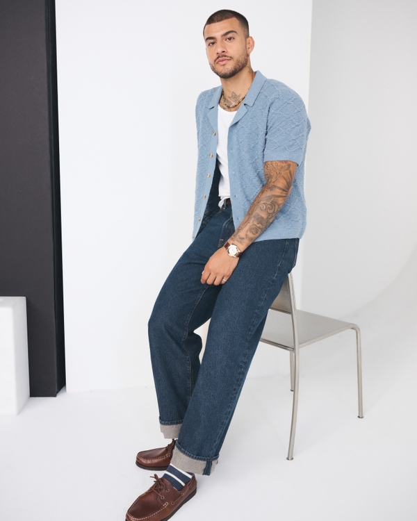 Crochet-Style Button-Through Sweater Polo