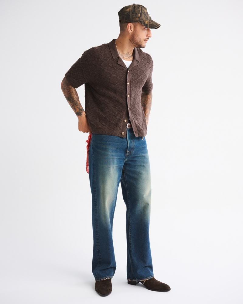 Crochet-Style Button-Through Sweater Polo