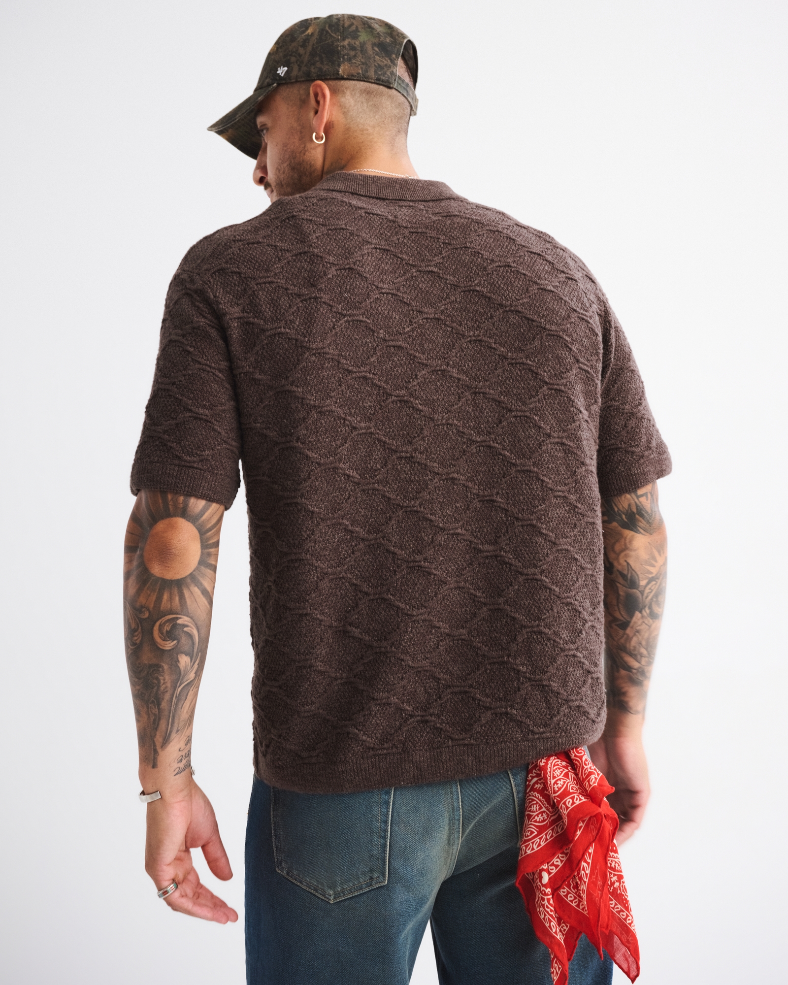 Crochet-Style Button-Through Sweater Polo