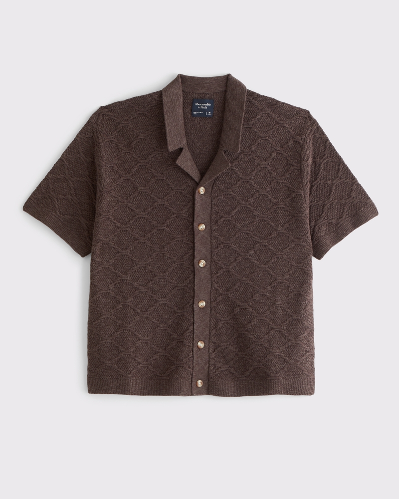 Men's Crochet-Style Button-Through Sweater Polo | Men's Tops