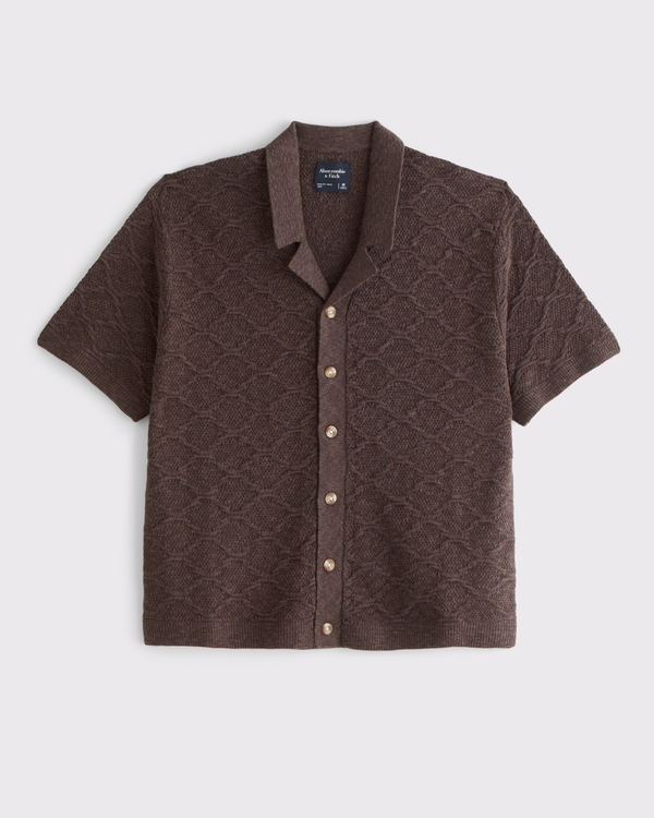 Polo estilo suéter abotonado estilo croché, Café Oscuro view 1