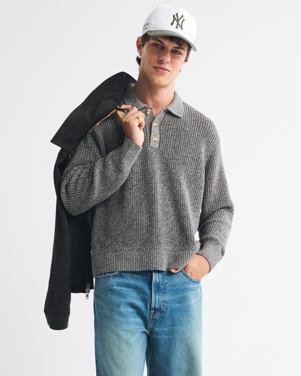 3-Button Collared Sweater, Gray view 2