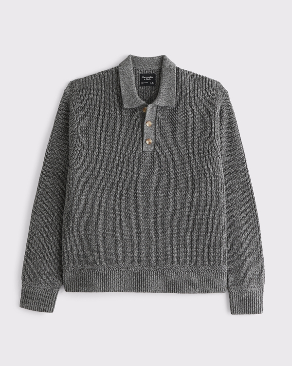 3-Button Collared Sweater, Gray view 1
