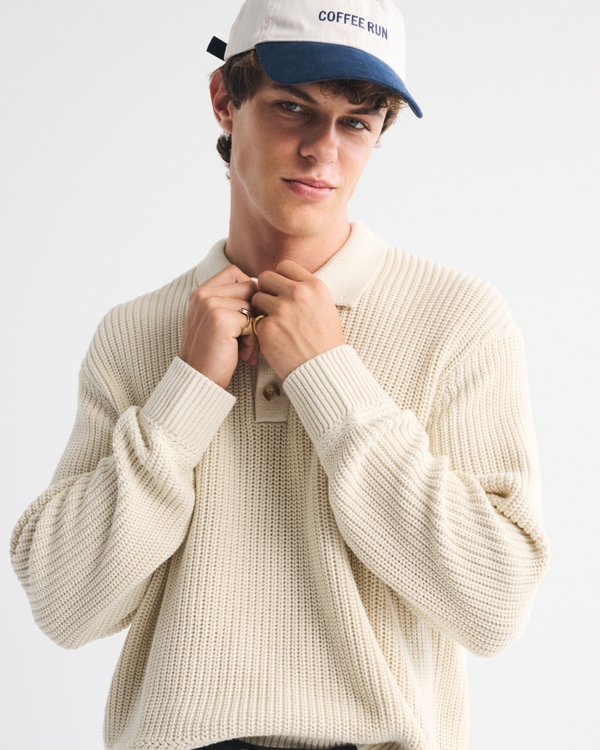 3-Button Collared Sweater, Warm Beige view 2