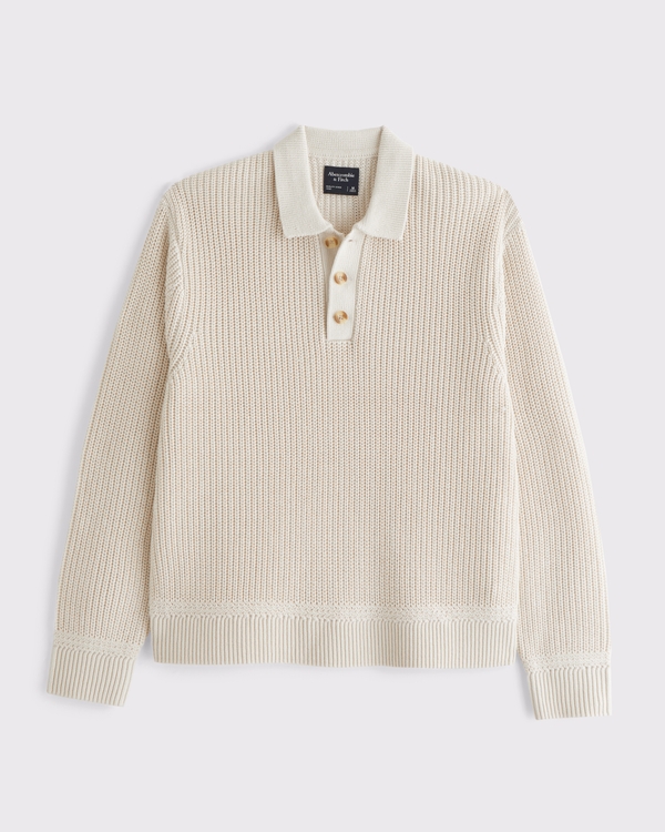 3-Button Collared Sweater, Warm Beige view 1
